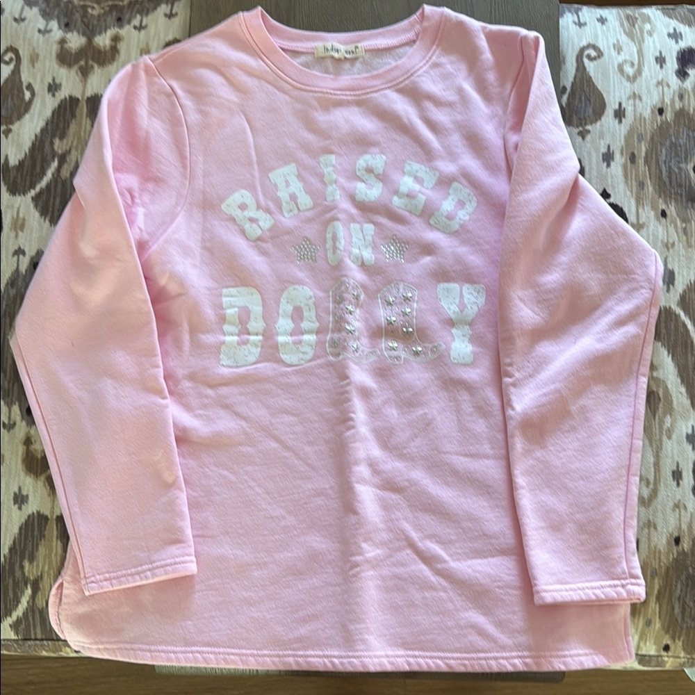“RAISED ON DOLLY” rhinestone Pink Long Women’s Sweater